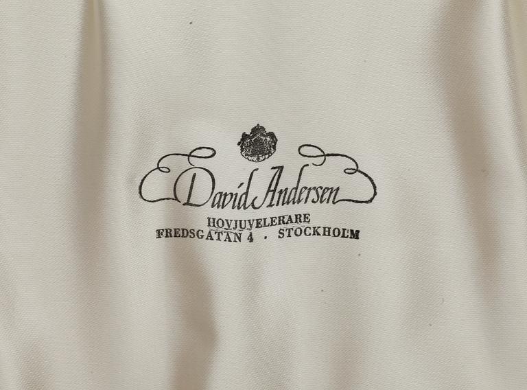 DESSERTBESTICK, 12 st, förgyllt sterlingsilver och emalj, David Andersen, Norge.
