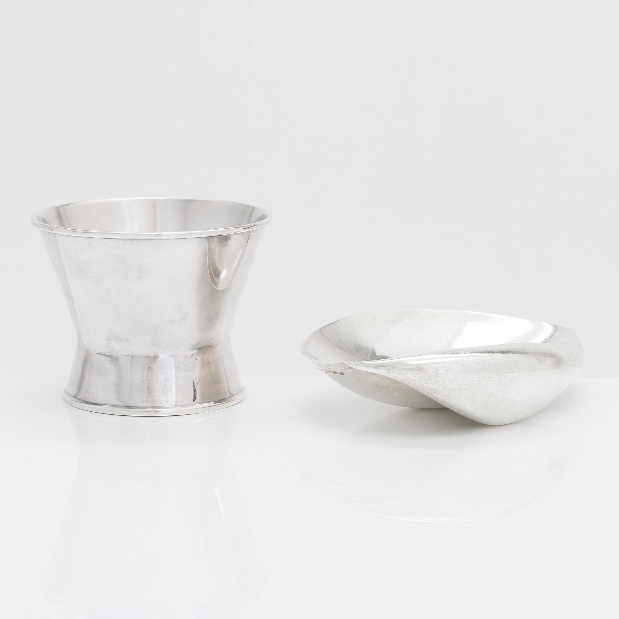 Tapio Wirkkala, silver bowl and sugar bowl, Kultakeskus, Hämeenlinna 1955 ja 1959.