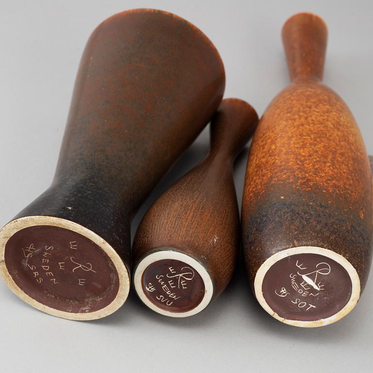 CARL-HARRY STÅLHANE, threee stoneware vases, Rörstrand, Sweden.