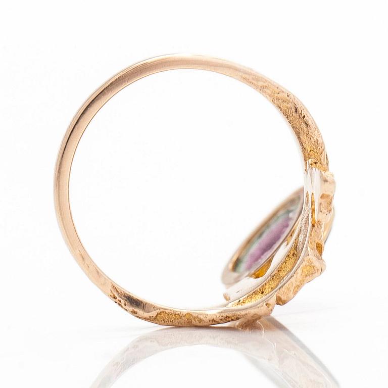 Björn Weckström, a 14K gold ring 'Pond in the forest' with a tourmaline. Lapponia 1971.