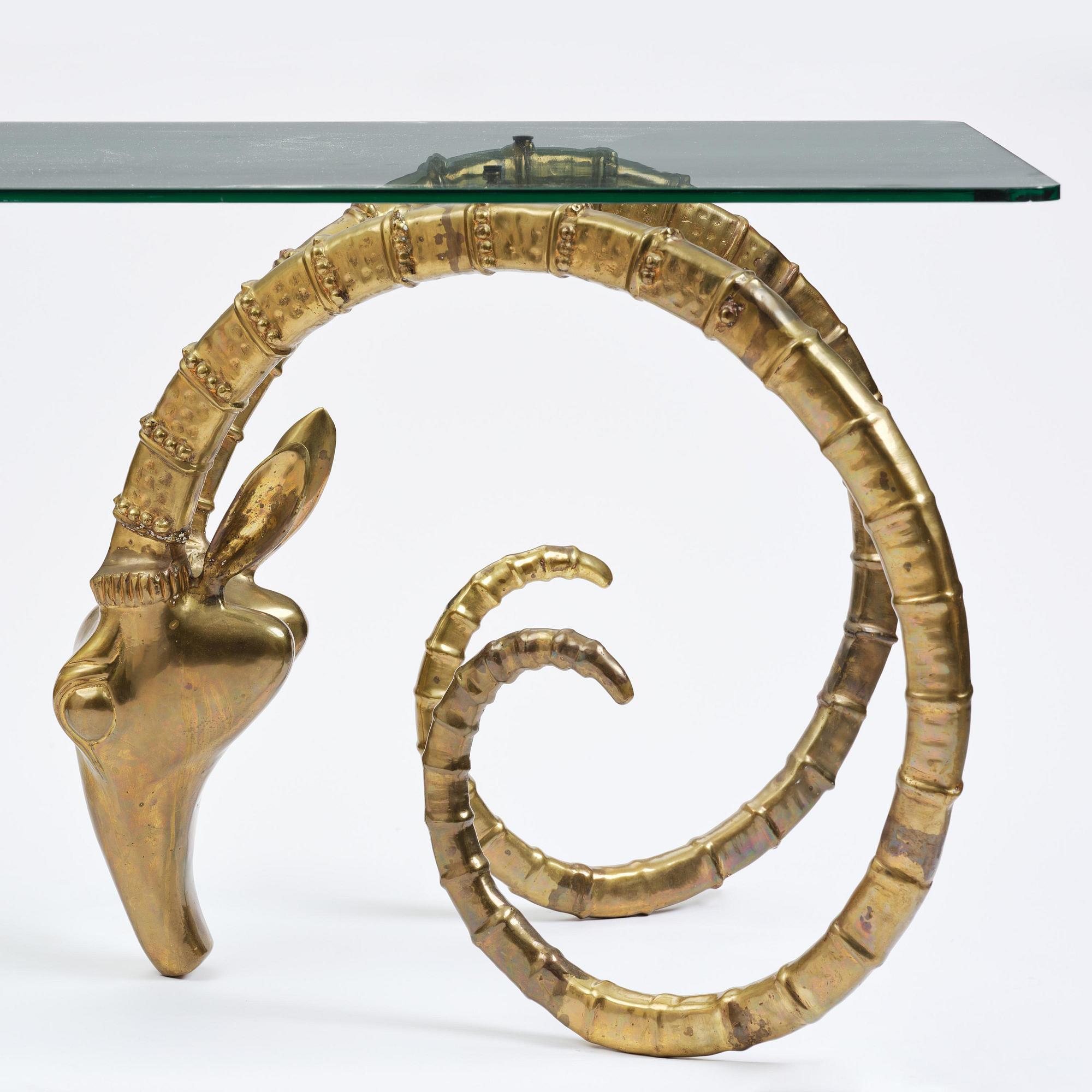 Alain Chervet, a brass and glass 'Ibex' dining table, France, 1970's.