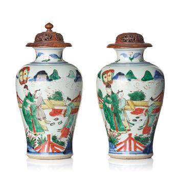 1214. A pair of wucai decorated vases, 17th century.