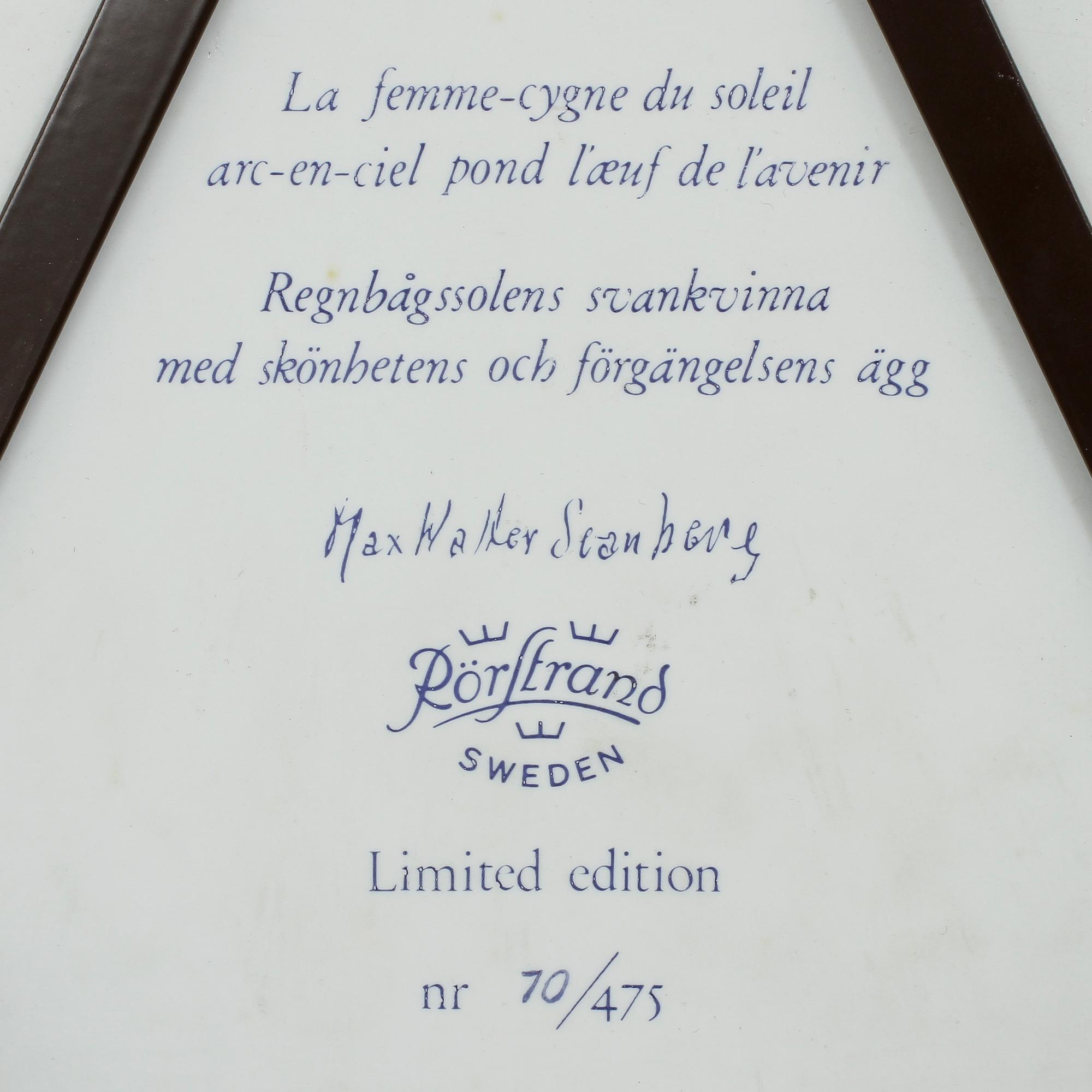 VÄGGPLAKETT, porslin, Max Walter Svanberg, Rörstrand, 1900-talets andra hälft.