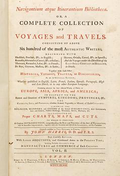 JOHN HARRIS (1667?-1719), 2 vol, Navigantium atque Itinerantium Bibliotheca...Collection of Voyages and Travels,