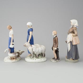 BING & GRØNDAHL & ROYAL COPENHAGEN, 4 porcelain figurines, late 20 th century.