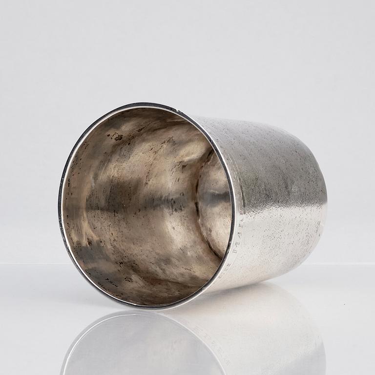 A probably German 17th century silver beaker, unclear makers mark.