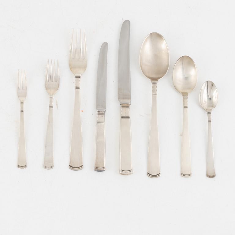 A silver cutlery set, 98 pieces "Rosenholm", design by Jacob Ängman, GAB, Stockholm 1960s-1980s.