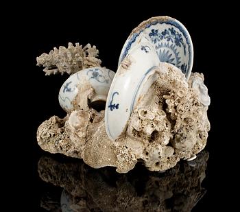 A blue and white 'Sea-sculpture', Ming dynasty (1368-1644).