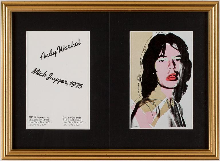 ANDY WARHOL efter, 3 st, färgoffsettryck, ANNOUNCEMENT CARD, Mick Jagger, 1975.