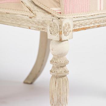 A pair of late Gustavian open.back armchairs, Stockholm, late 18th century.