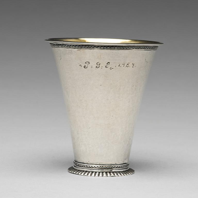 A Swedish 18th century parcel-gilt silver beaker, mark of Lars Castman, Vimmerby 1740's.