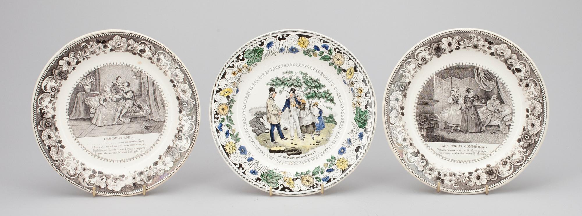 TALLRIKAR, 10+5 st, flintgods, Montereau Frankrike (1827-40).