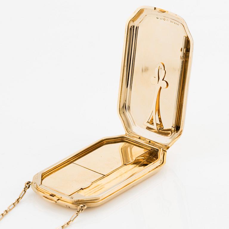 W.A. Bolin, aftonväska, "Minaudière", guld 18K och emalj, Stockholm 1920.