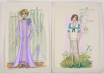 MAX GOLDSTEIN (MAGO), kostymskisser/akvarellteckningar, till bl a "Berns", dat 1964 samt 1956. Ca 80 st, delvis sign.