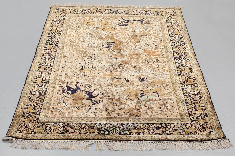 A RUG, silk Qum, around  207 x 132  cm.