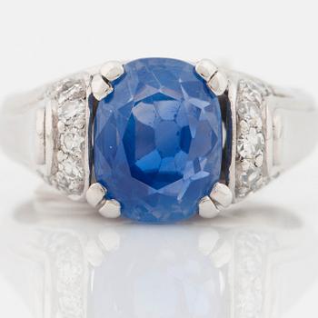 A 4.27 ct unheated Kashmir sapphire and diamond ring. Certificate SSEF.
