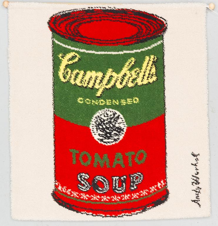 A rug after Andy Warhol, "Campbells Tomato Soup", by Ege Artline, second half of the 20th century, 87 x 81 cm.