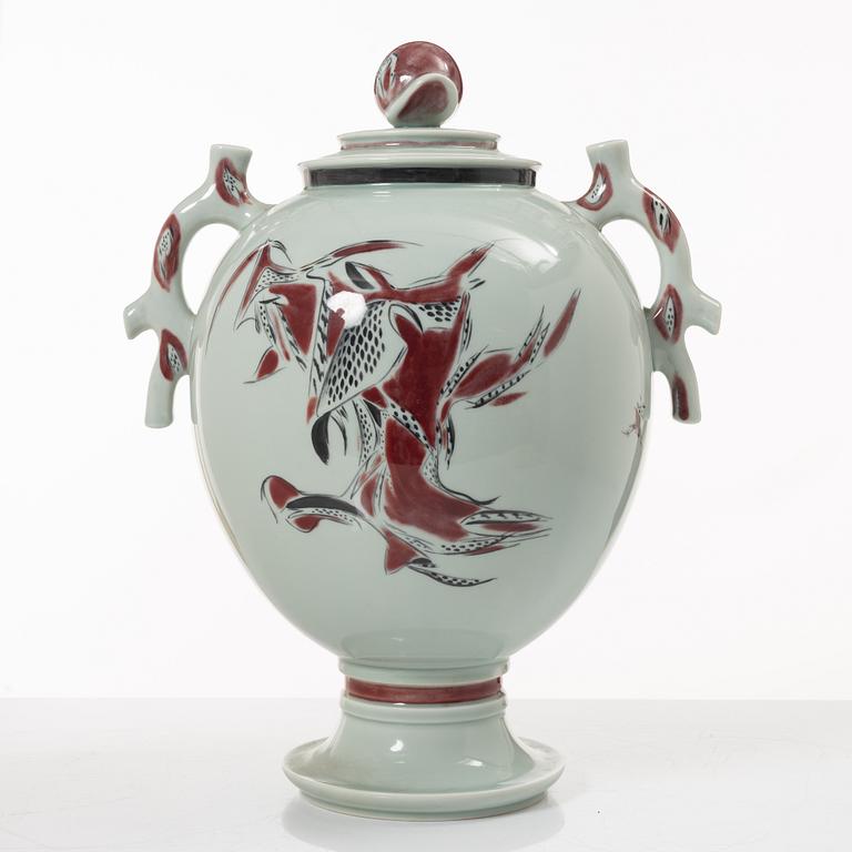 Thorkild Olsen, a porcelain urn with cover, Royal Copenhagen, Denmark, dated 1952.
