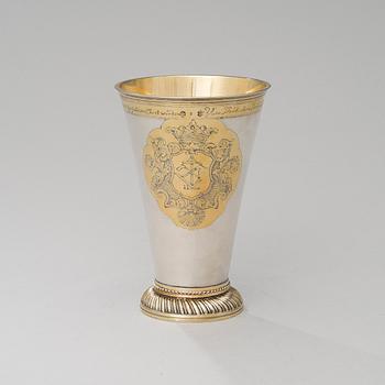 A BALTIC CARPENTER'S GILDED BEAKER, silver, Riga 1757 Johan Diedrich Rehwald (1738-1781), weight 418 g.