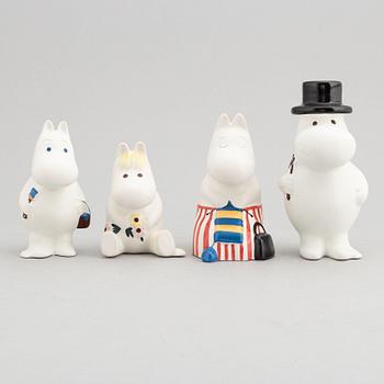 Four porcelain figurines, the Moomin family, Moomin characters, Arabia, Finland, end of the 20th century.