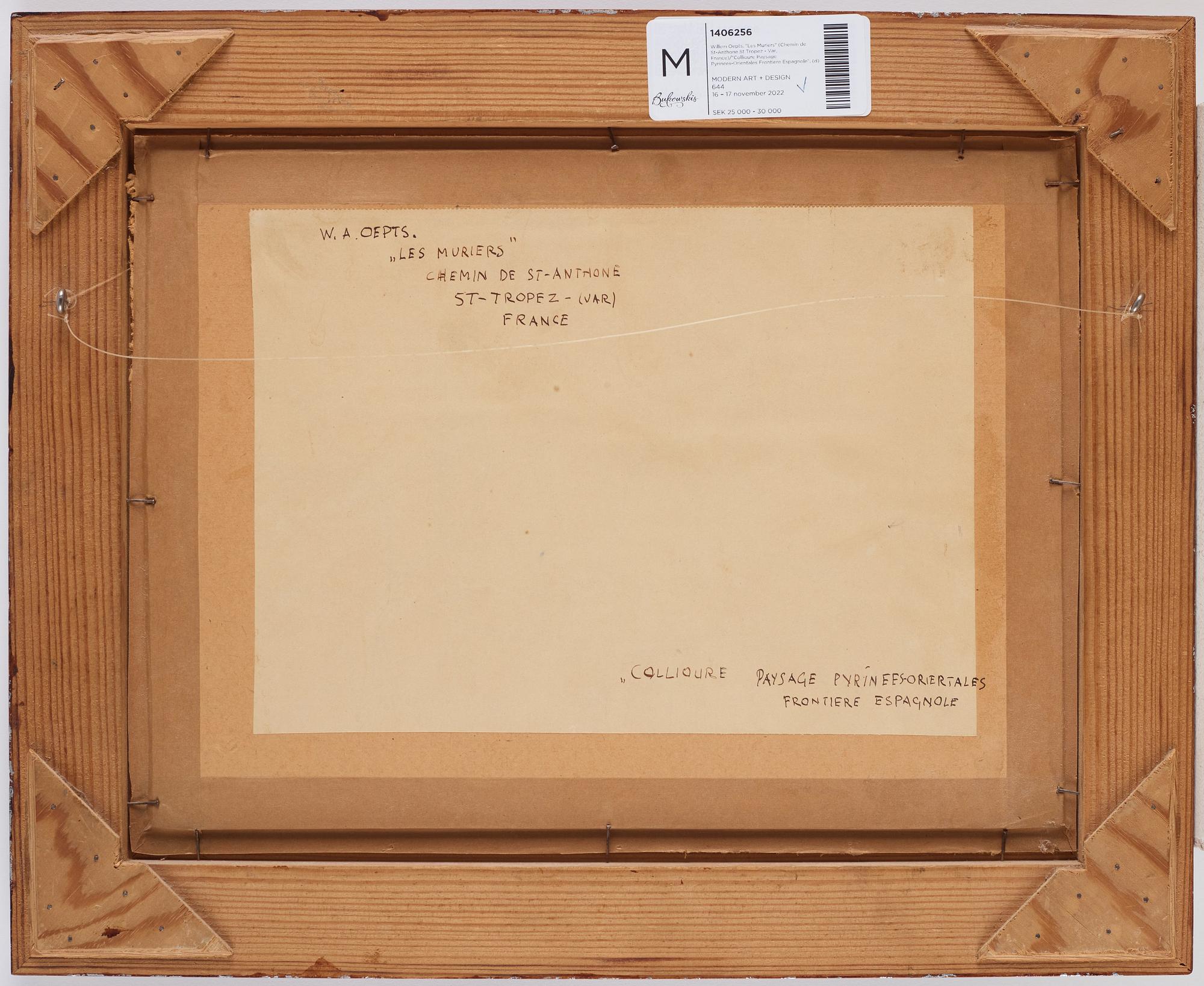 Willem Oepts, "Les Muriers" (Chemin de St-Anthone St Tropez - Var, France)/"Collioure Paysage Pyrinees-Orientales Frontiere Espagnole".