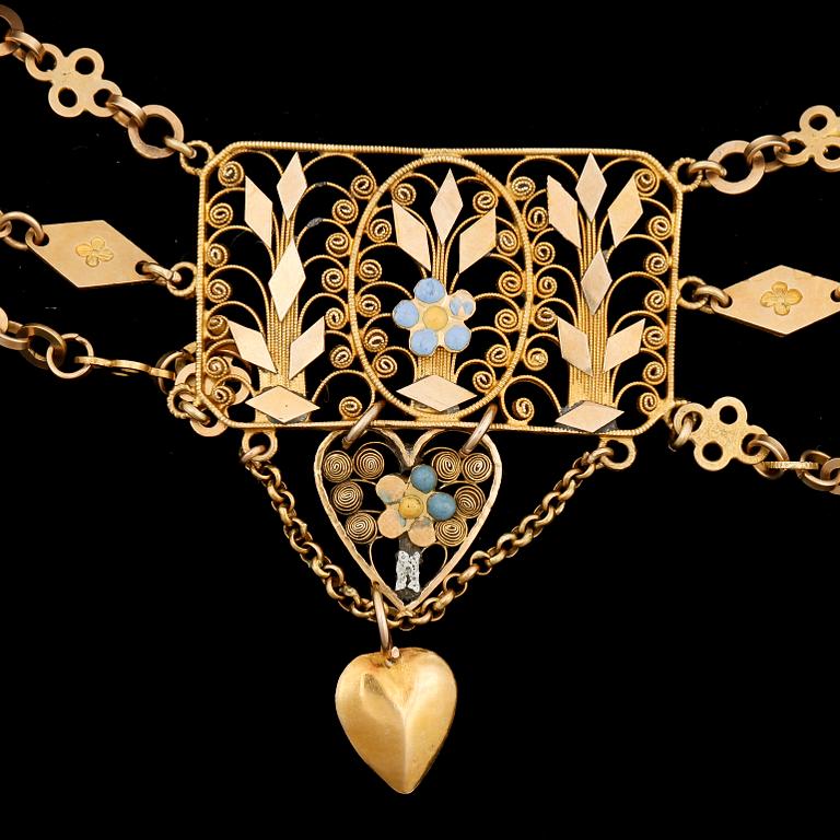COLLIER, 18k guld och emalj, Empire, Carl Wilhelm Strehlenert, Stockholm,1796-1814 (1845). Totalvikt ca 23g.