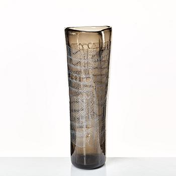 Paolo Venini, a smoke coloured "Mosaico Zanfirico" vase, Murano, Italy 1950's.