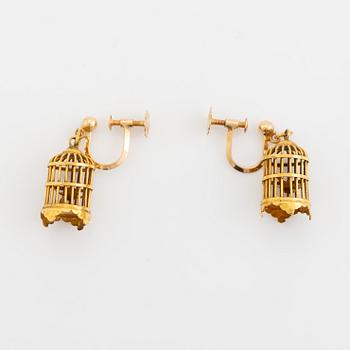 18K gold bird cage earrings.