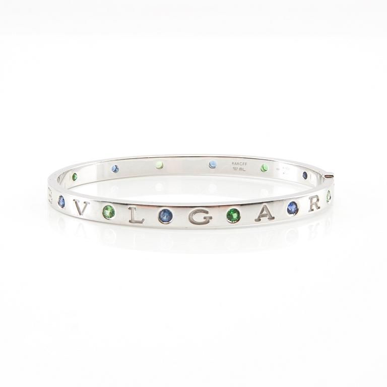 Bulgari, "Roman Sorbets" bracelet, 18K white gold with faceted tsavorites and purple sapphires.