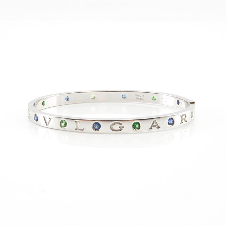 Bulgari, "Roman Sorbets" bracelet, 18K white gold with faceted tsavorites and purple sapphires.