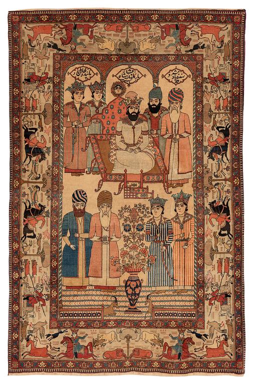Matta, antik figural, Keshan "Motachem", centrala Persien, ca 206 x 133 cm.