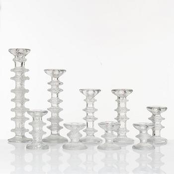 Timo Sarpaneva, a set of nine glass candleholders, "Festivo", Iittala.