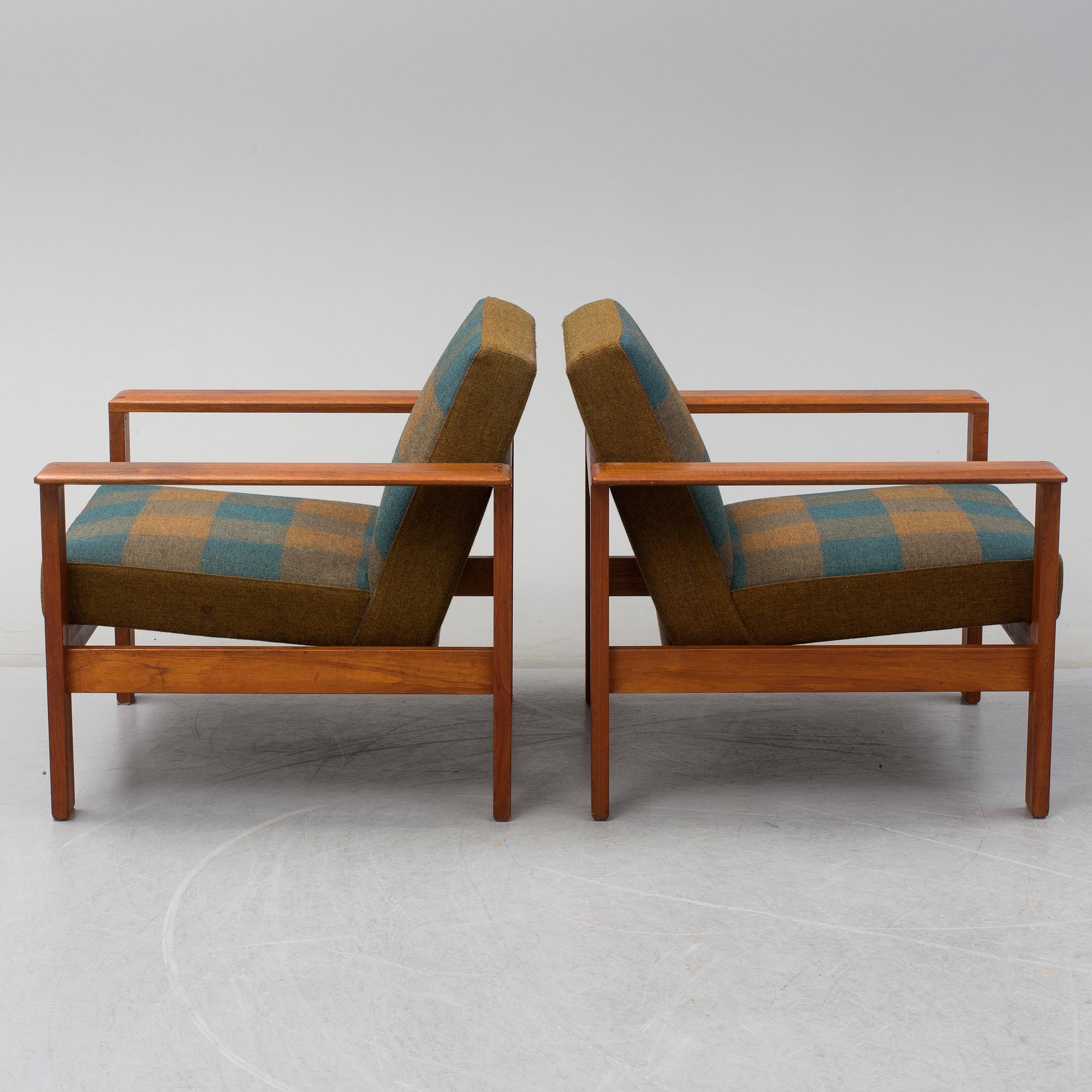 A pair of 'Kubus' easy chairs by Gerhard Berg for Stokke, Norway.