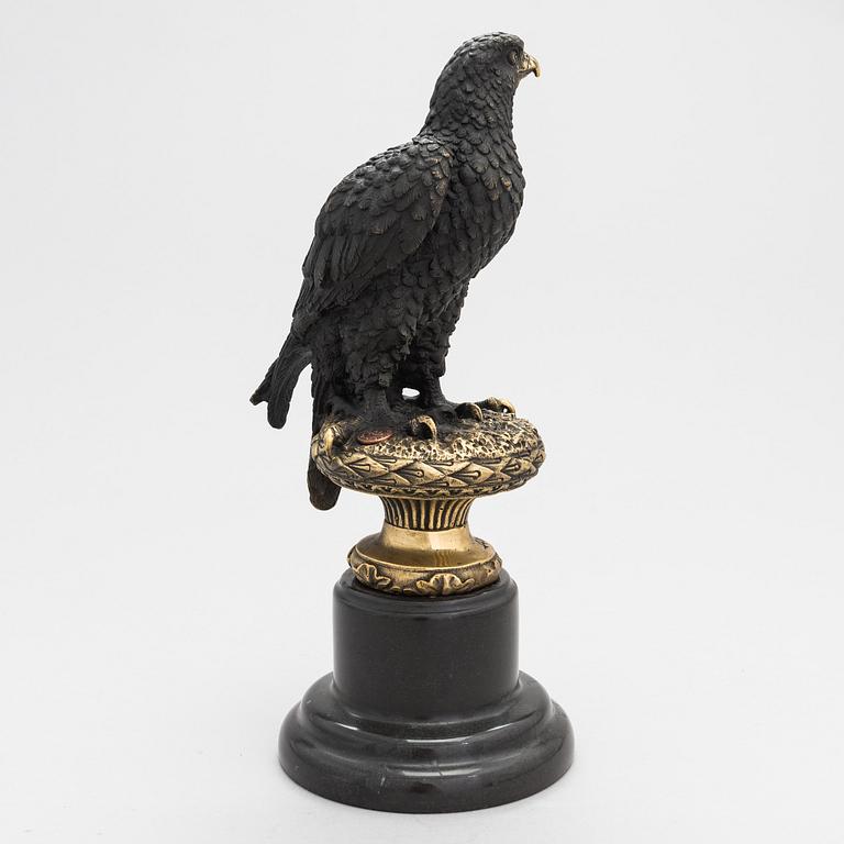 Sculpture, patinated bronze, on marble stand, second half of the 20th Century.