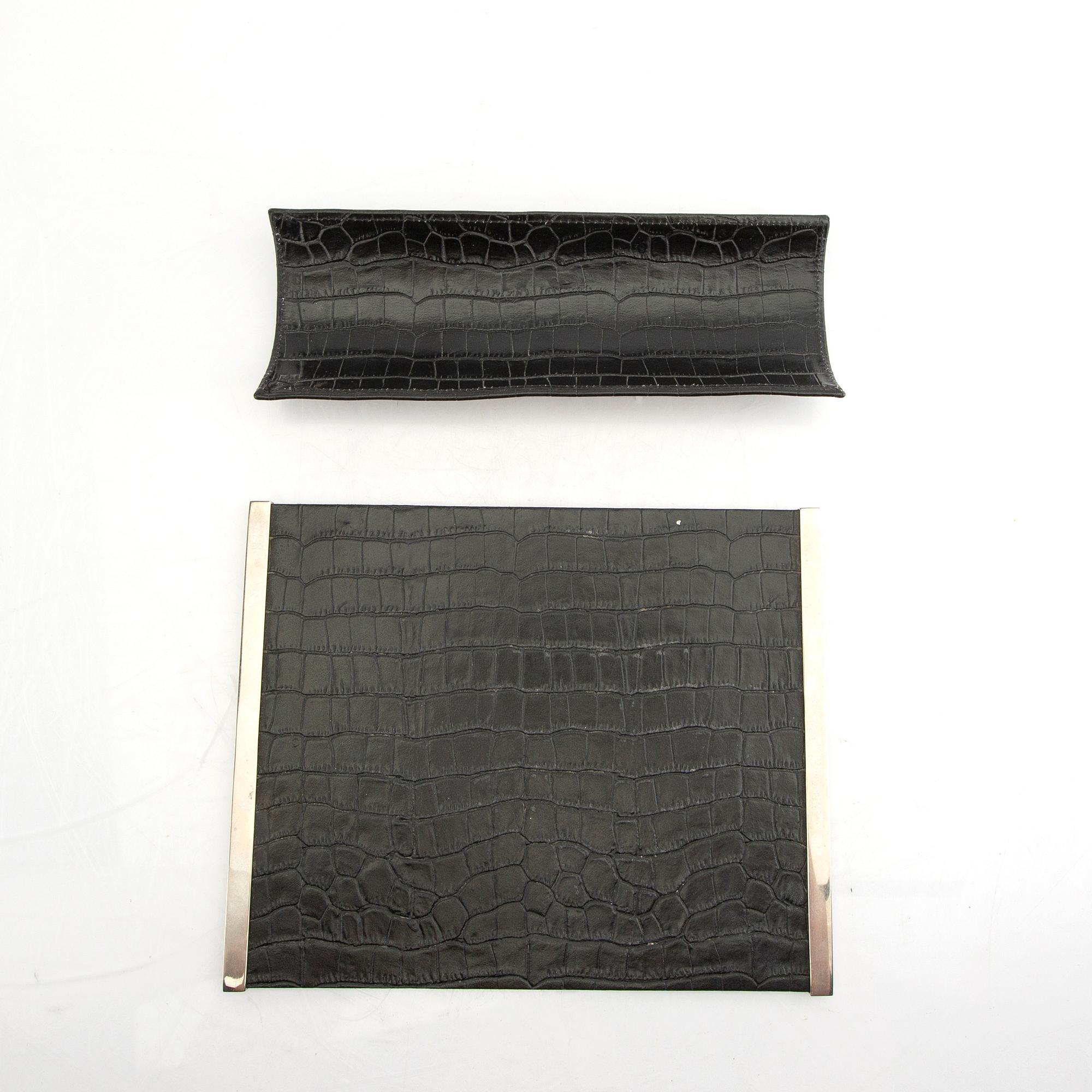 Armani Casa a three pcs leather desk set.