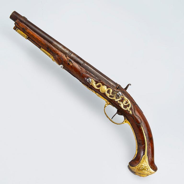 A mid 18th Century percussion pistol, possibly Belgium / French.