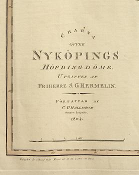 KARTA över Nyköpings höfdingdöme, gravyr, utgiven av Samuel Gustaf Hermelin 1804.