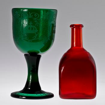 FLASKA samt GLAS, glas, 1900-tal.