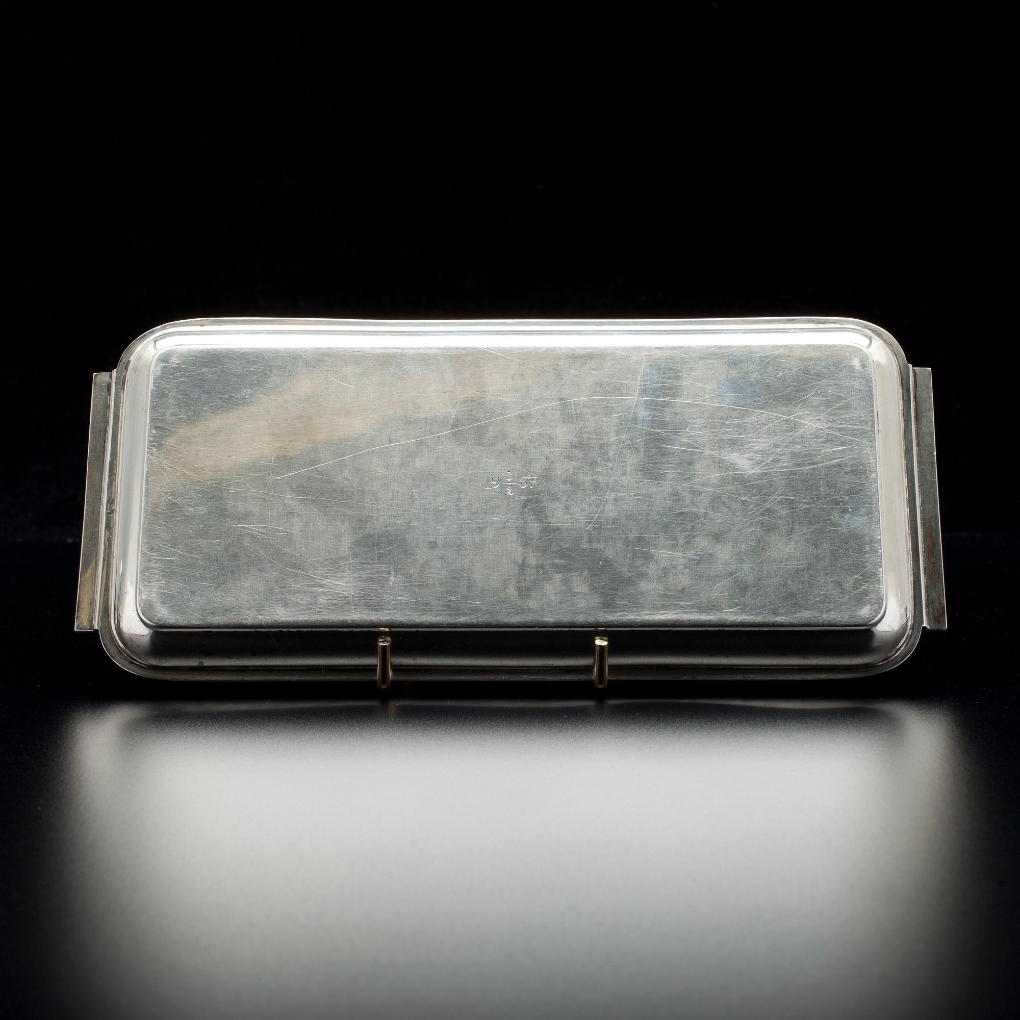 SOCKERSKÅL, GRÄDDSNÄCKA OCH BRICKA, silver, Norge, ca 1957. Vikt tot. 253 g.