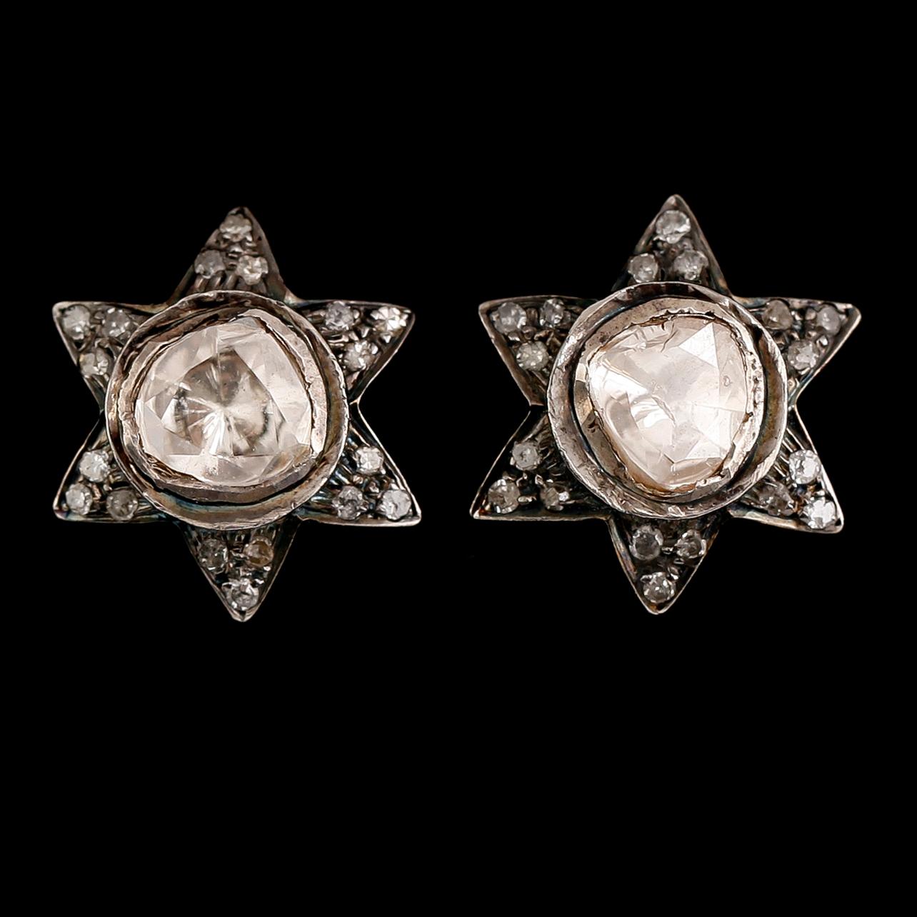 ÖRHÄNGEN, 14 k guld/silver, rosenstenar/diamanter tot ca 1.42 ct.