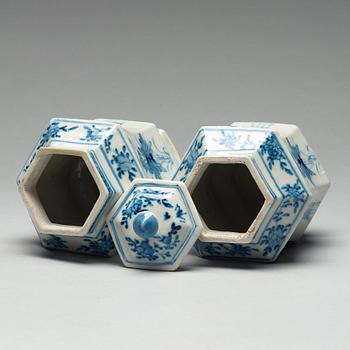 Two Chinese blue and white jars, one with cover, circa 1900.