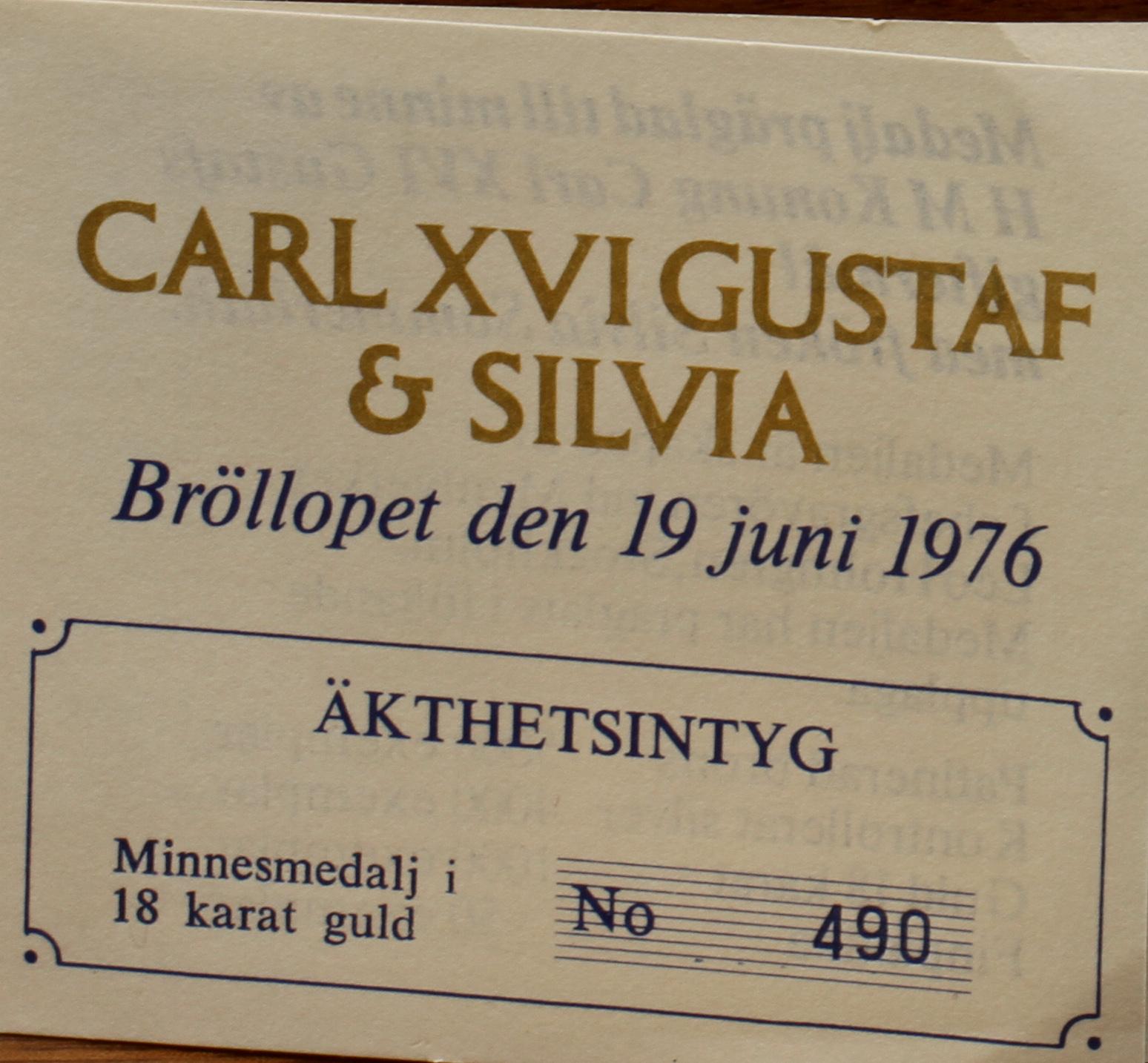 MINNESMEDALJ, 18k guld, Sporrong, 1976. Vikt 60 g.