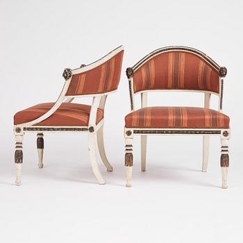 A pair of late Gustavian open amrchairs, late 18th century.
