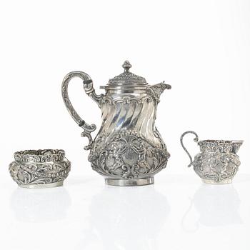 Coffee service, four pieces, silver, Rococo style, 20th century.