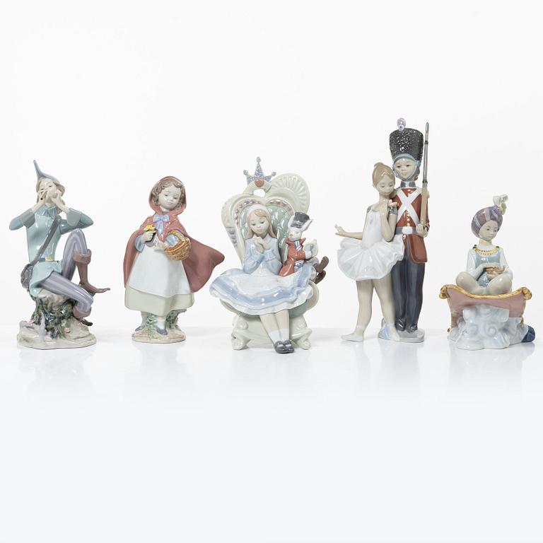 Lladró, 5 figurines, "Little Tin Soldier", "Alice in Wonderland", "Aladdin", "Little Red Riding Hood", "The Pied Piper".