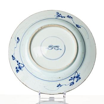 A blue and white dish, Qing dynasty, Kangxi (1662-1722).