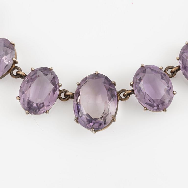 Hedblom, necklace and bracelet, silver with amethysts, Stockholm 1893 and 1897.