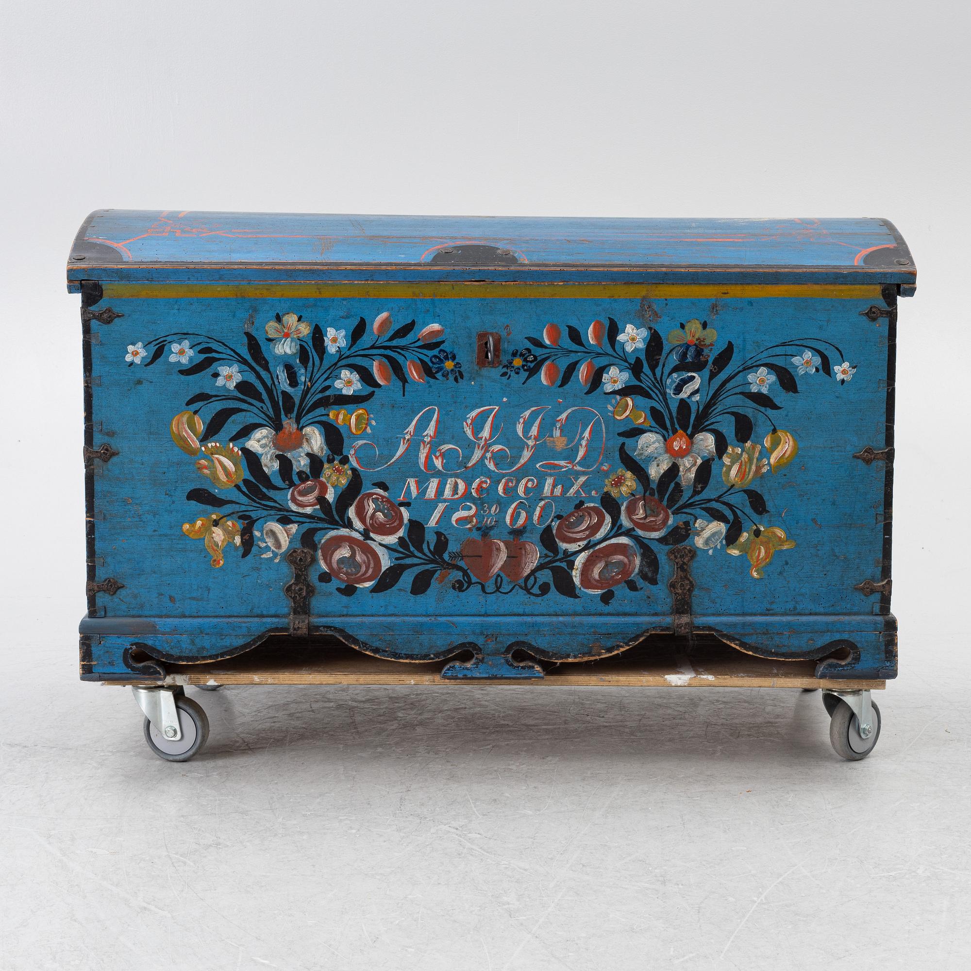 Kista, allmoge, Möjligen Blekinge, daterad 1860.