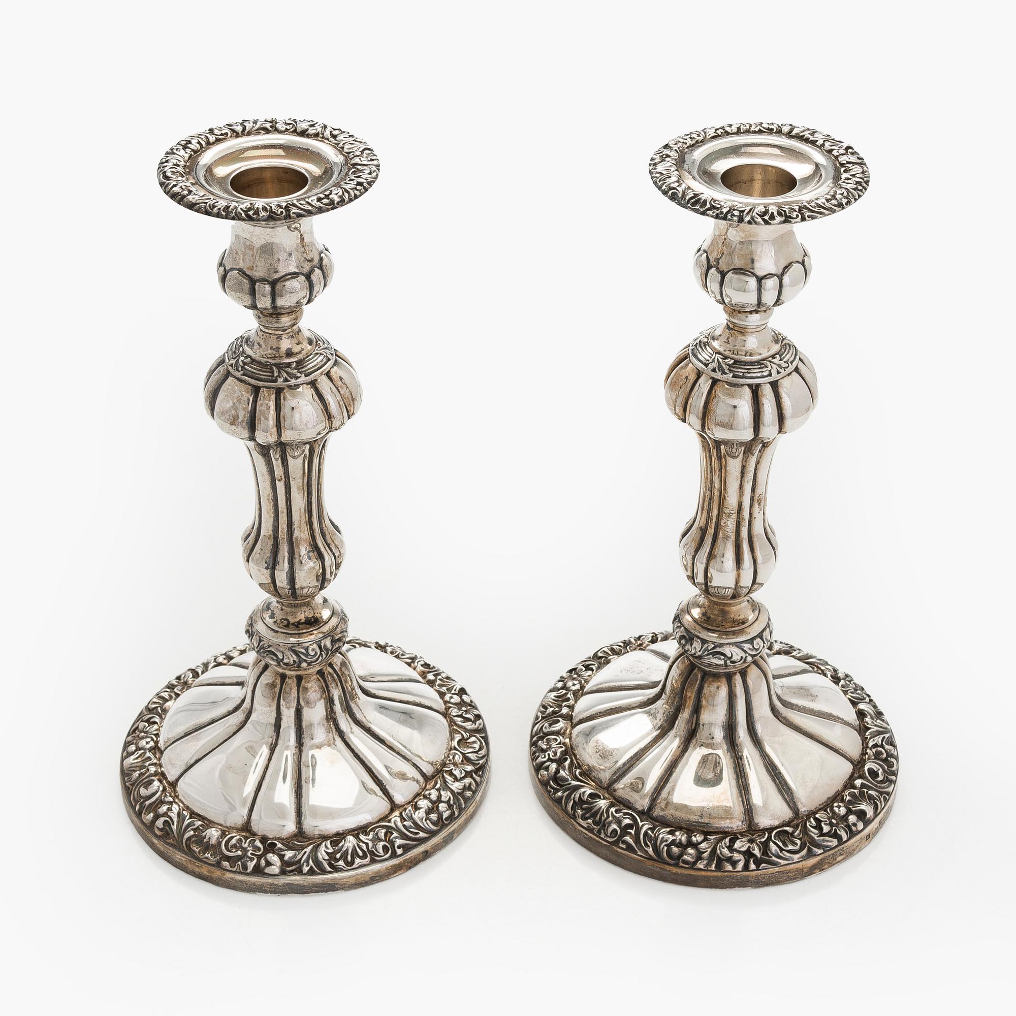 A pair of silver candelabras, a pair, Belgium 1831-1868.