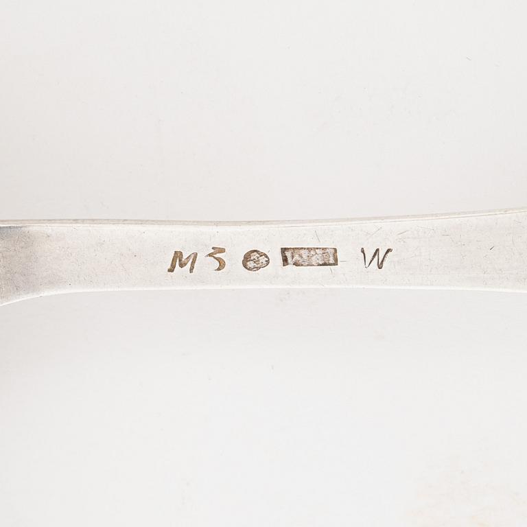 A set of six Swedish silver spoons, different masters, including Johan Petter Molér, Visby, 1813.